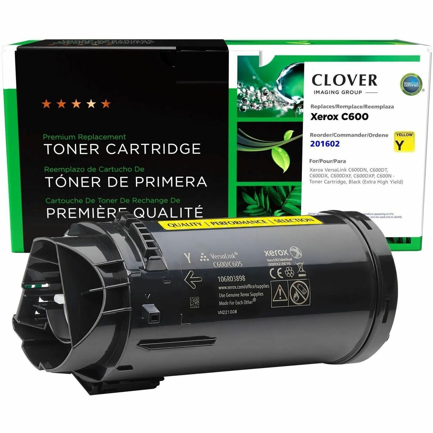 Clover Remanufactured Extra High Yield Yellow Toner Cartridge for Xerox 106R03918