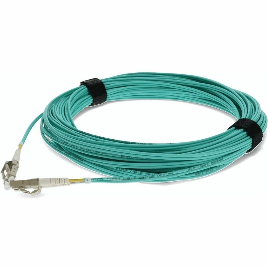AddOn 11m LC to LC Aqua OM4 Duplex OFNR (Riser-Rated) Fiber Patch Cable