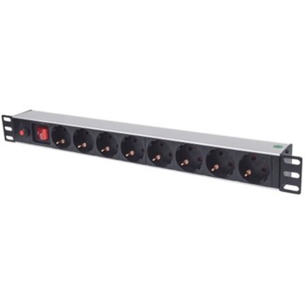 Intellinet 713986 Energiedistributie 8 AC-uitgang(en) 1U Aluminium. Zwart ** New Retail **