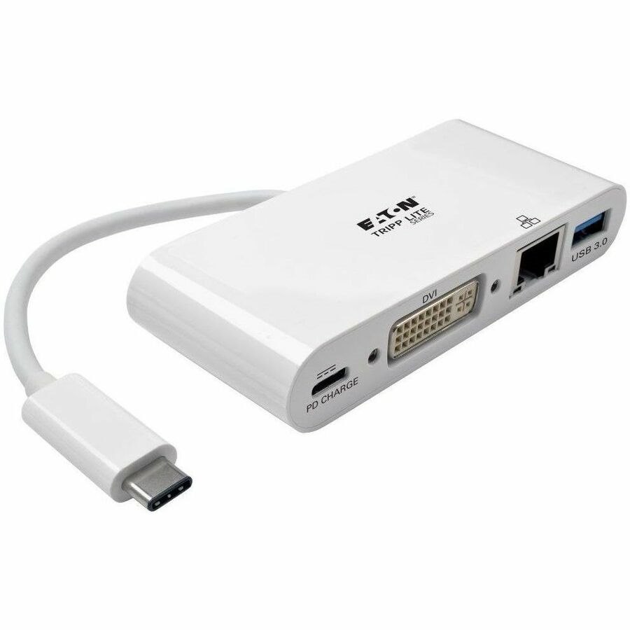 Eaton Tripp Lite Series USB-C Multiport Adapter, DVI, USB 3.x (5Gbps) Hub Port, Gbe and PD Charging, White