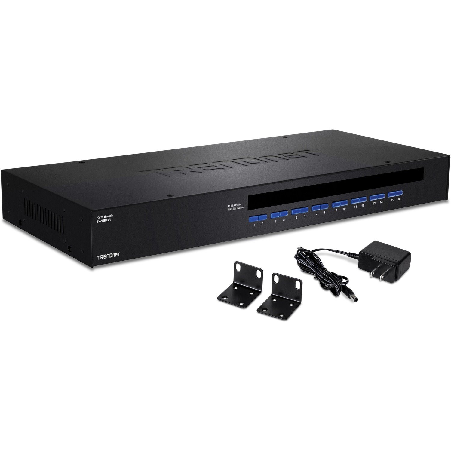 TRENDnet 16-Port Rack Mount USB KVM Switch, VGA and USB Connection, Supports USB and PS/2, Auto-Scan, Device Monitoring, Audible Feedback, Plug and Play, Hot Pluggable, Rack Mountable, Black, TK-1603R