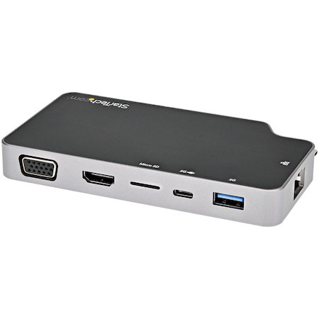 StarTech.com USB 3.1 (Gen 2) Type C Docking Station for Monitor, Notebook - Memory Card Reader - microSD - 100 W - Black, Grey