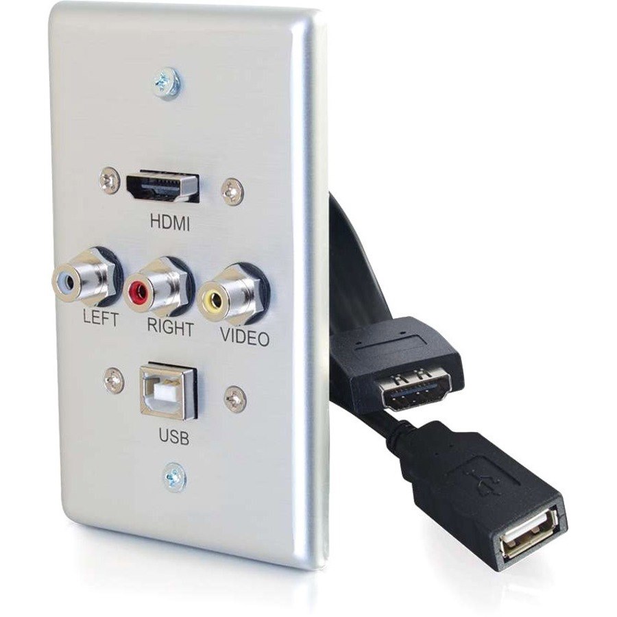 C2G Single Gang USB, Composite and HDMI Wall Plate Aluminum