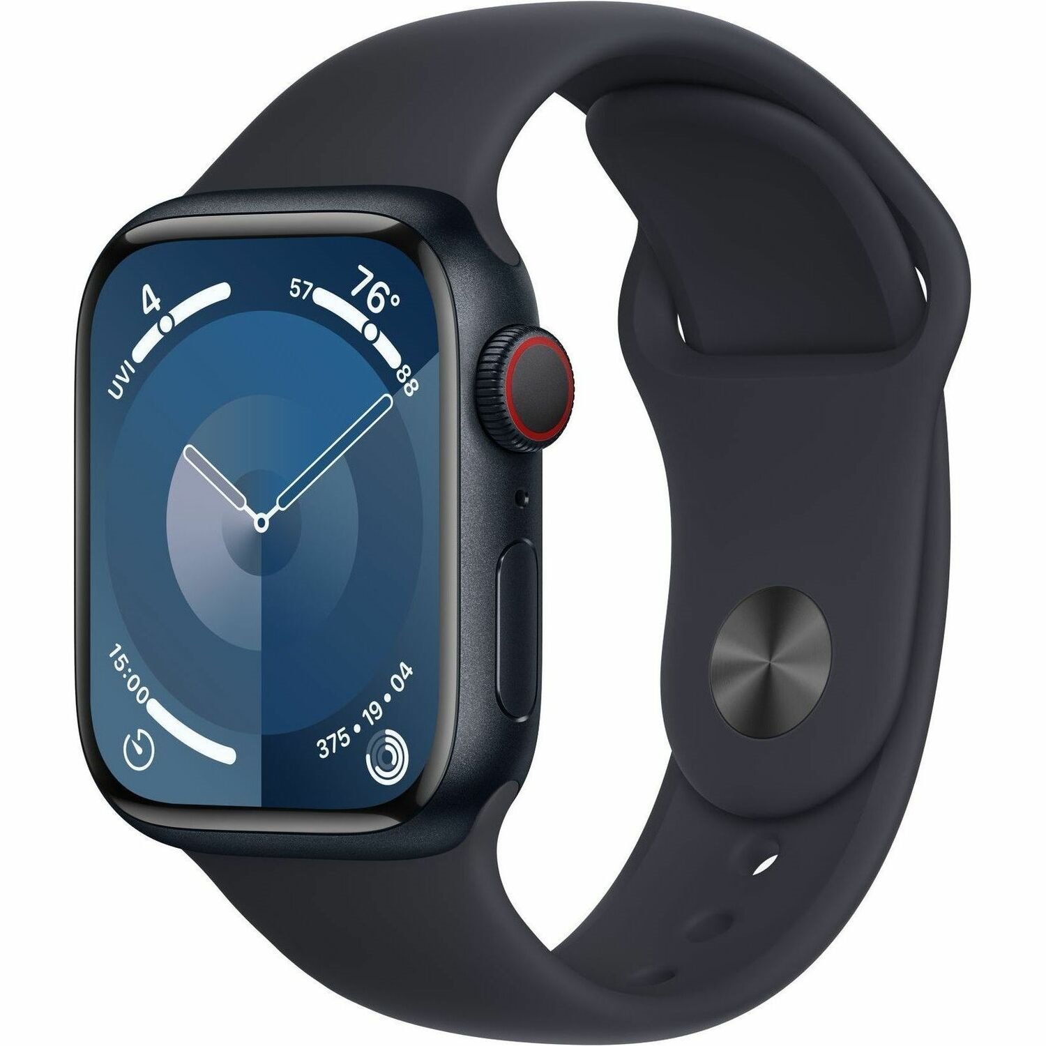 Apple Watch Series 9 Smart Watch - 41 mm Case Height - 35 mm Case Width - Midnight Case Color - Midnight Band Color - Glass Body Material - Aluminium Case Material - Wireless LAN - LTE, UMTS