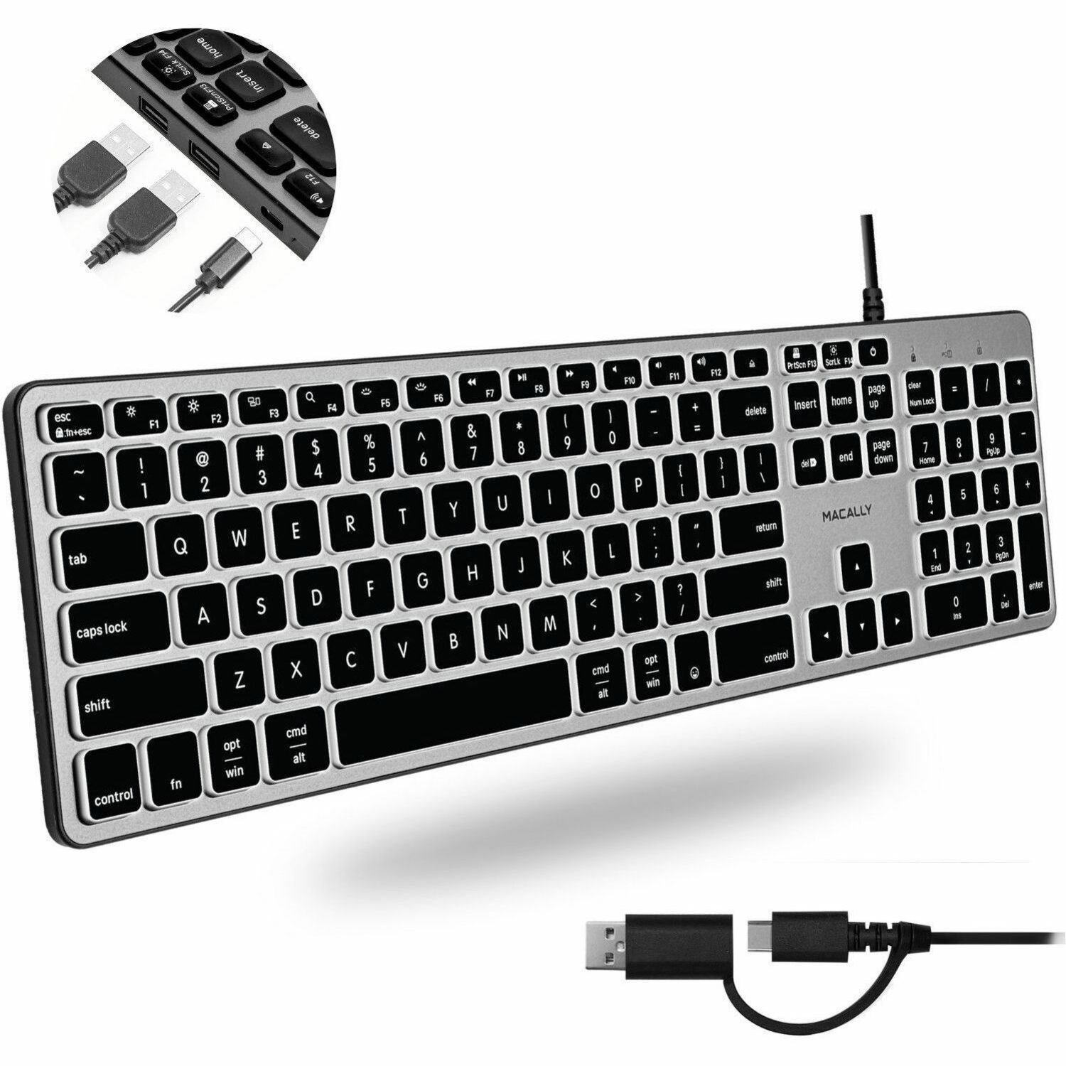 Macally Backlit Keyboard for Mac with (Dual USB Connectors A & C)