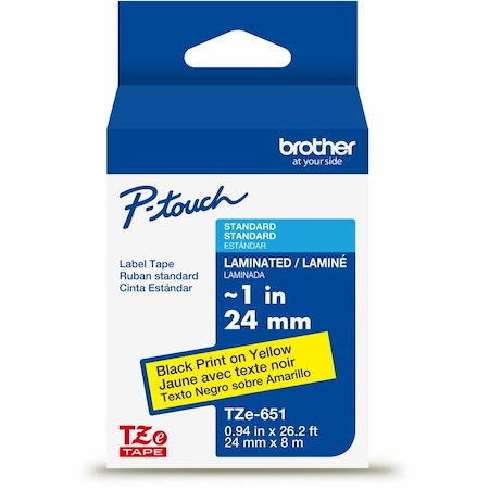 Brother Genuine P-touch TZe651 BK on YL Label Tape, Laminated, 24mmX8m