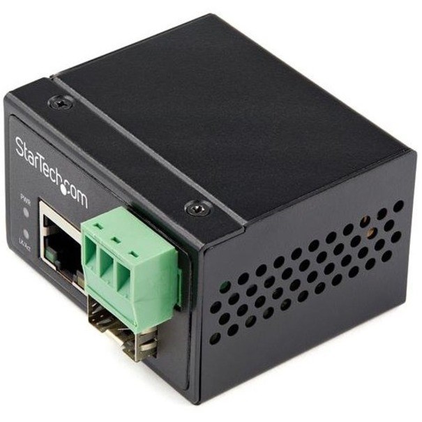 StarTech.com Industrial Fiber to Ethernet Media Converter - 100Mbps SFP to RJ45/CAT6 SM/MM - Fiber to Copper Network - IP-30 12V Input