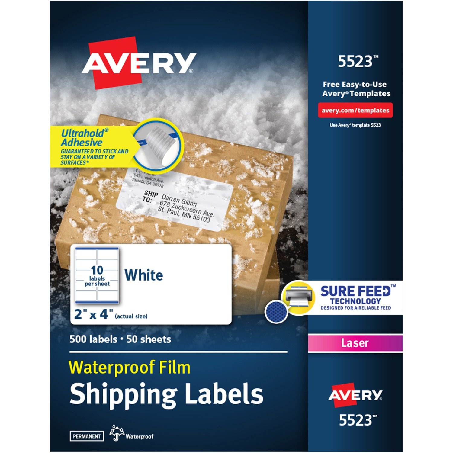 Avery Waterproof Labels, 2" x 4" , 500 Total (05523)