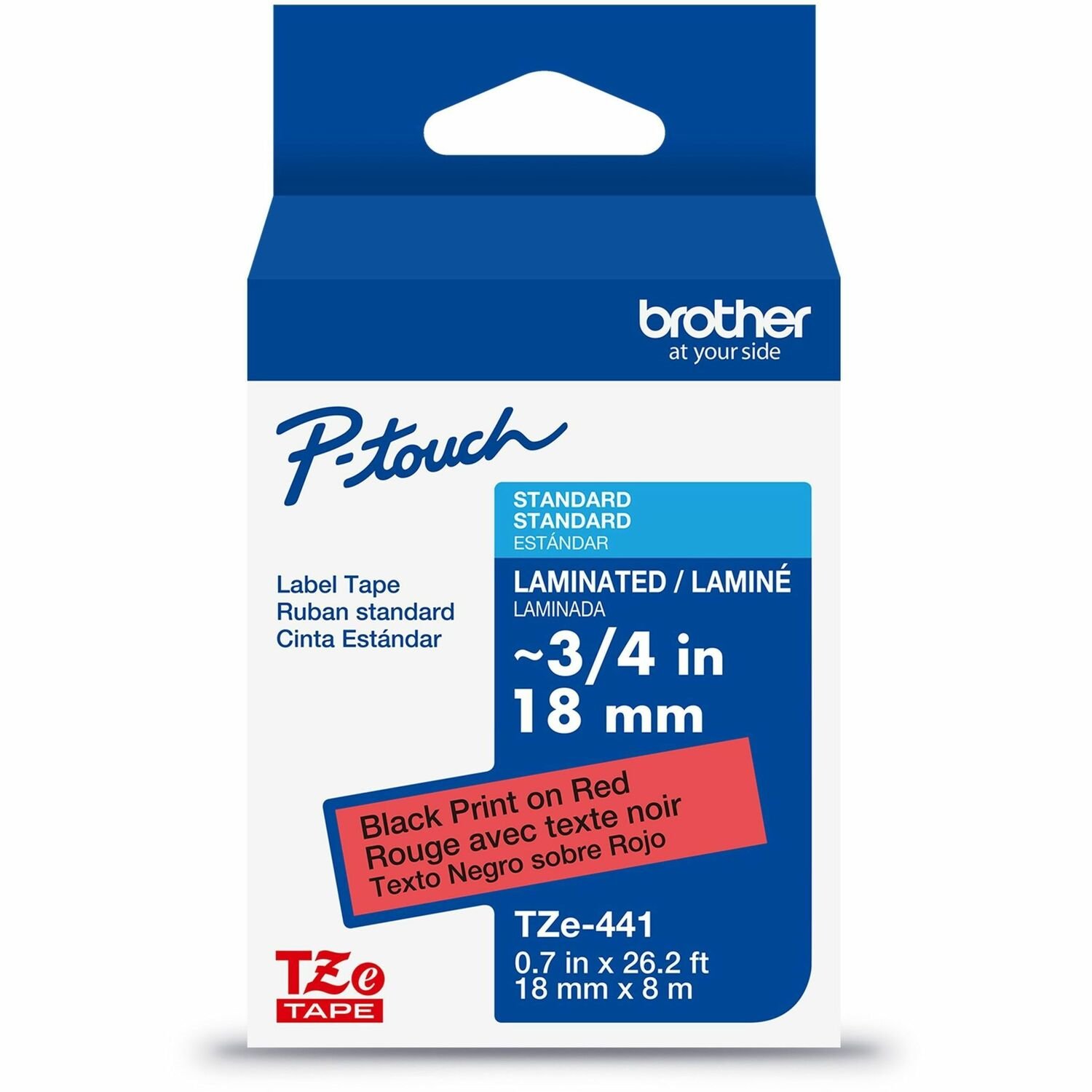 Brother Genuine P-touch TZe441 BK on RD Label Tape, Laminated, 18mmX8m