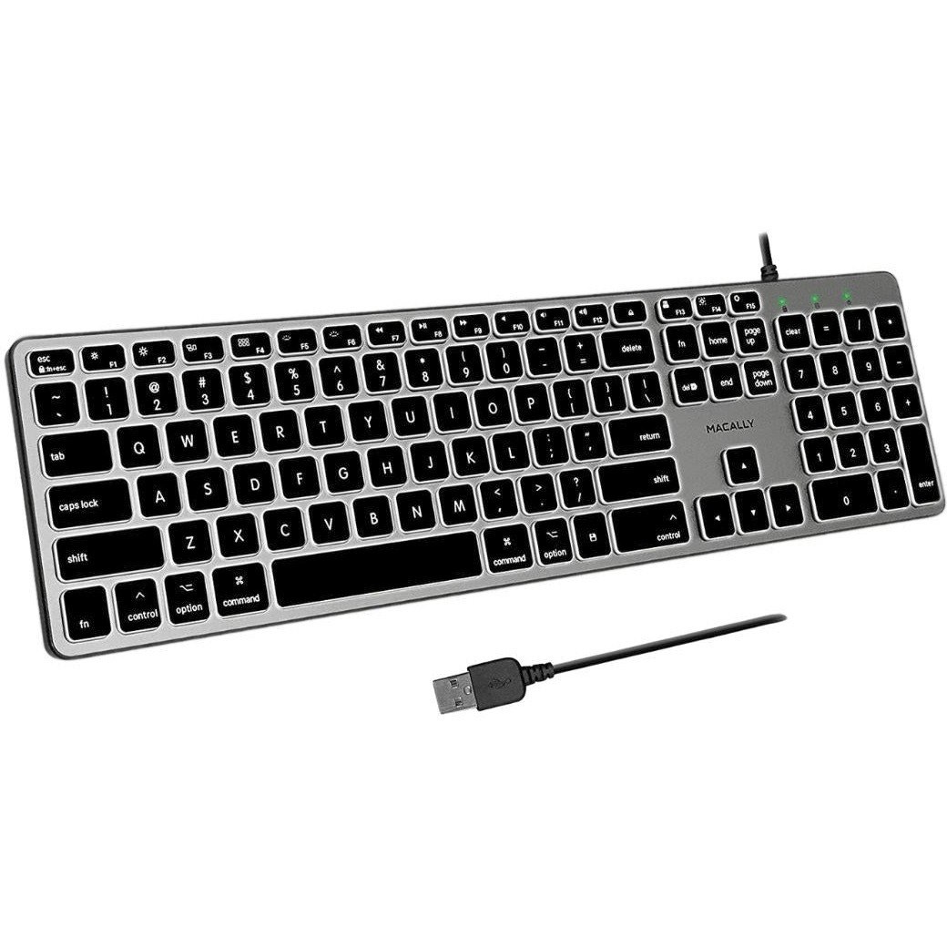 Macally BLSLIMKEYPROSG - Backlit USB Wired Keyboard for Mac