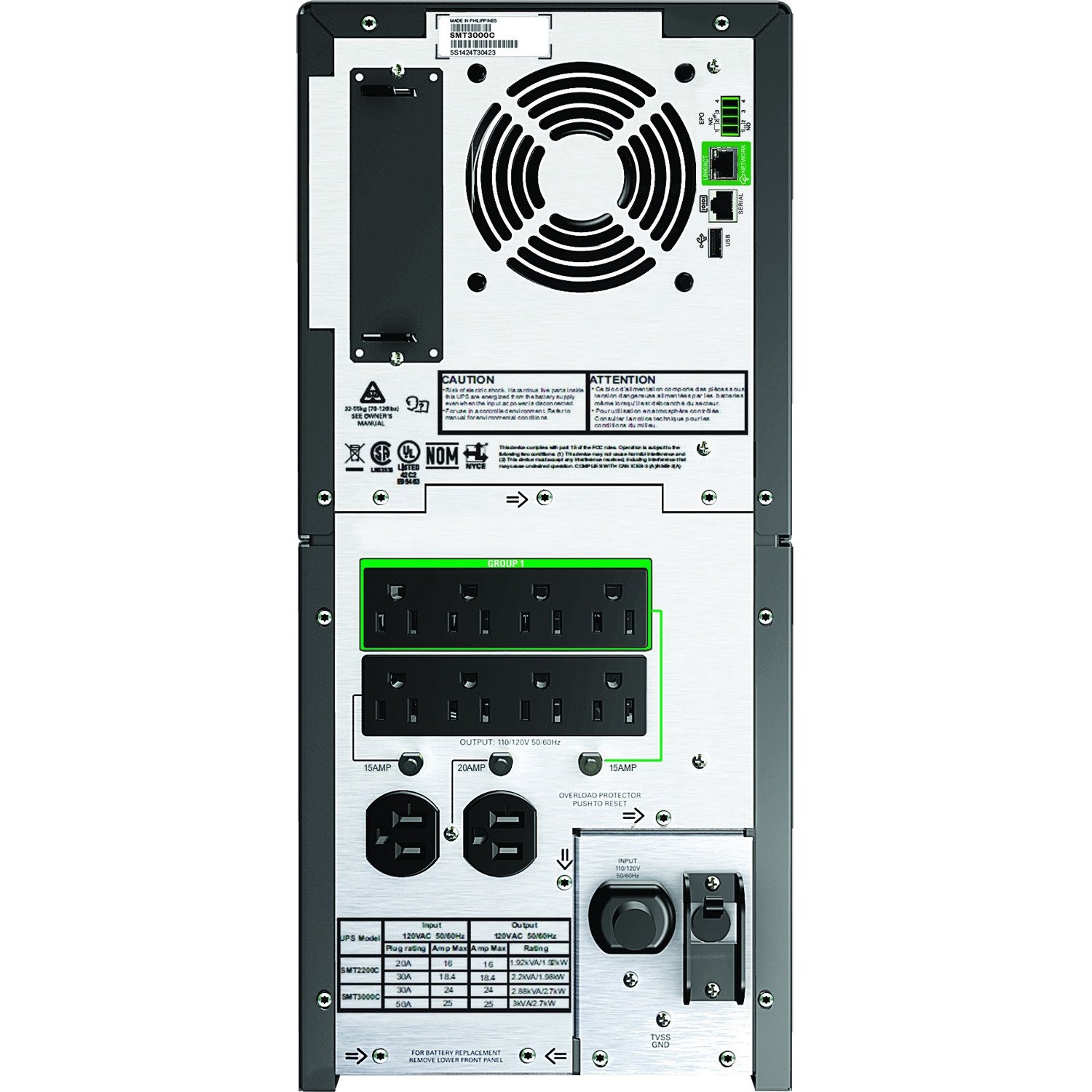 APC Smart-UPS, Line Interactive, 3kVA, Tower, 120V, 8 NEMA 5-15R+2 NEMA 5-20R outlets, SmartConnect Port+SmartSlot, AVR, LCD