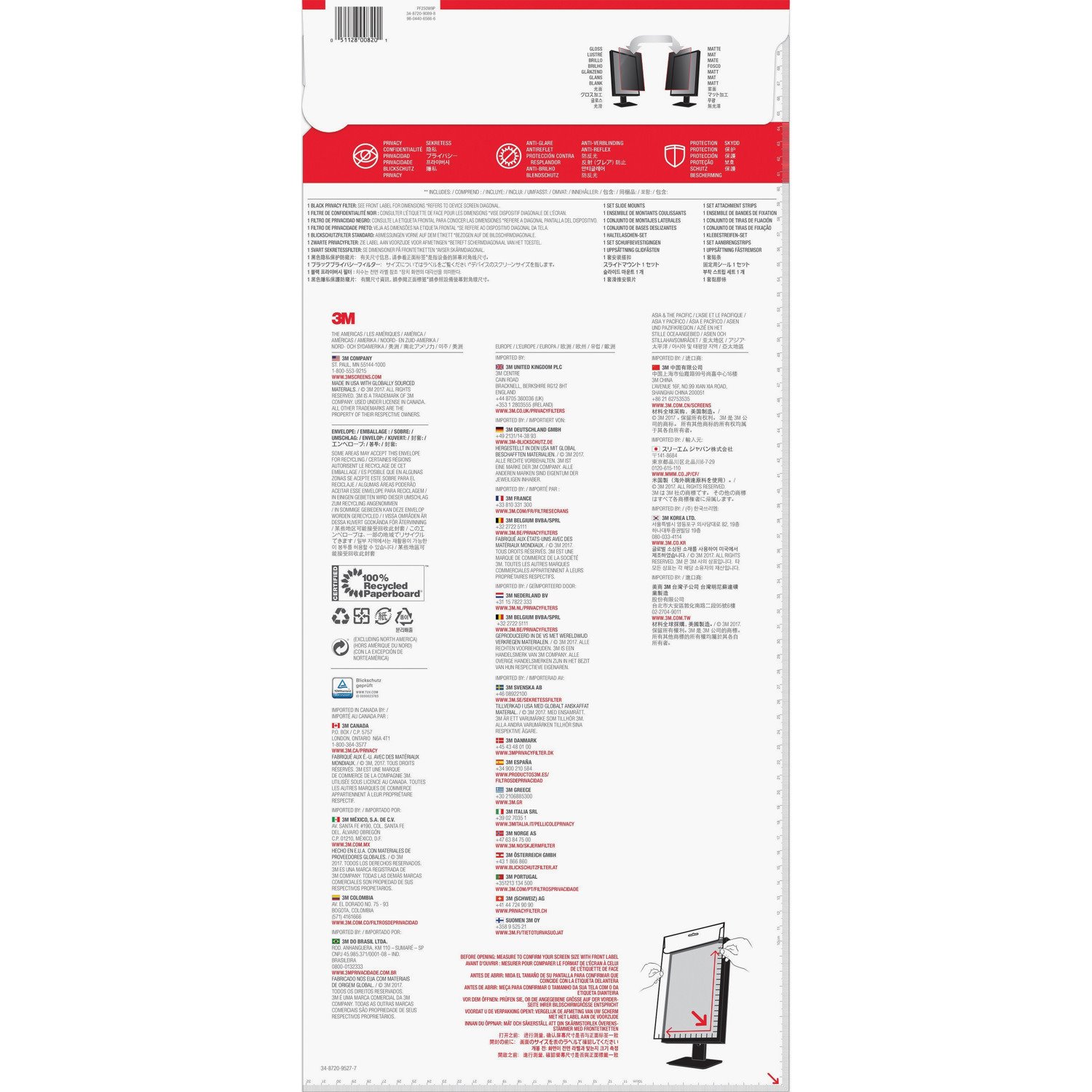 3M&trade; Privacy Filter for 25in Portrait Monitor, 16:9, PF250W9P