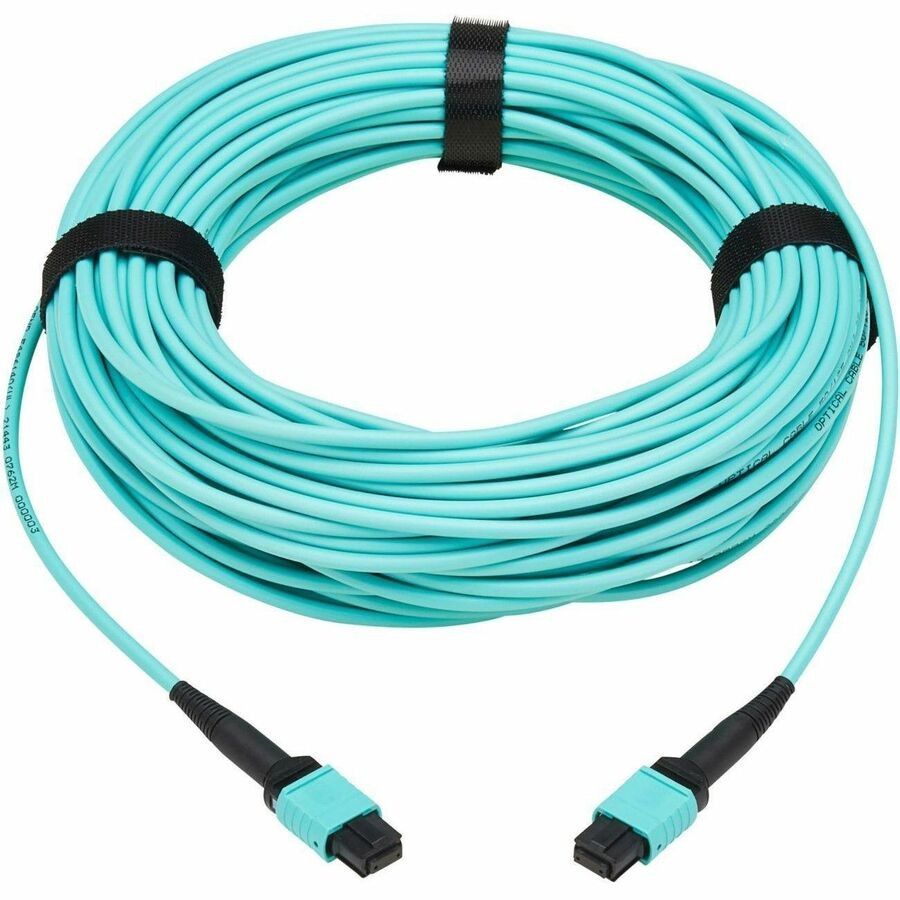 Eaton Tripp Lite Series 40/100/400G Multimode 50/125 OM3 Fiber Optic Cable (8F MPO/MPO-PC F/F), Type-A Polarity, OFNP, Aqua, 30 m (98.4 ft.)