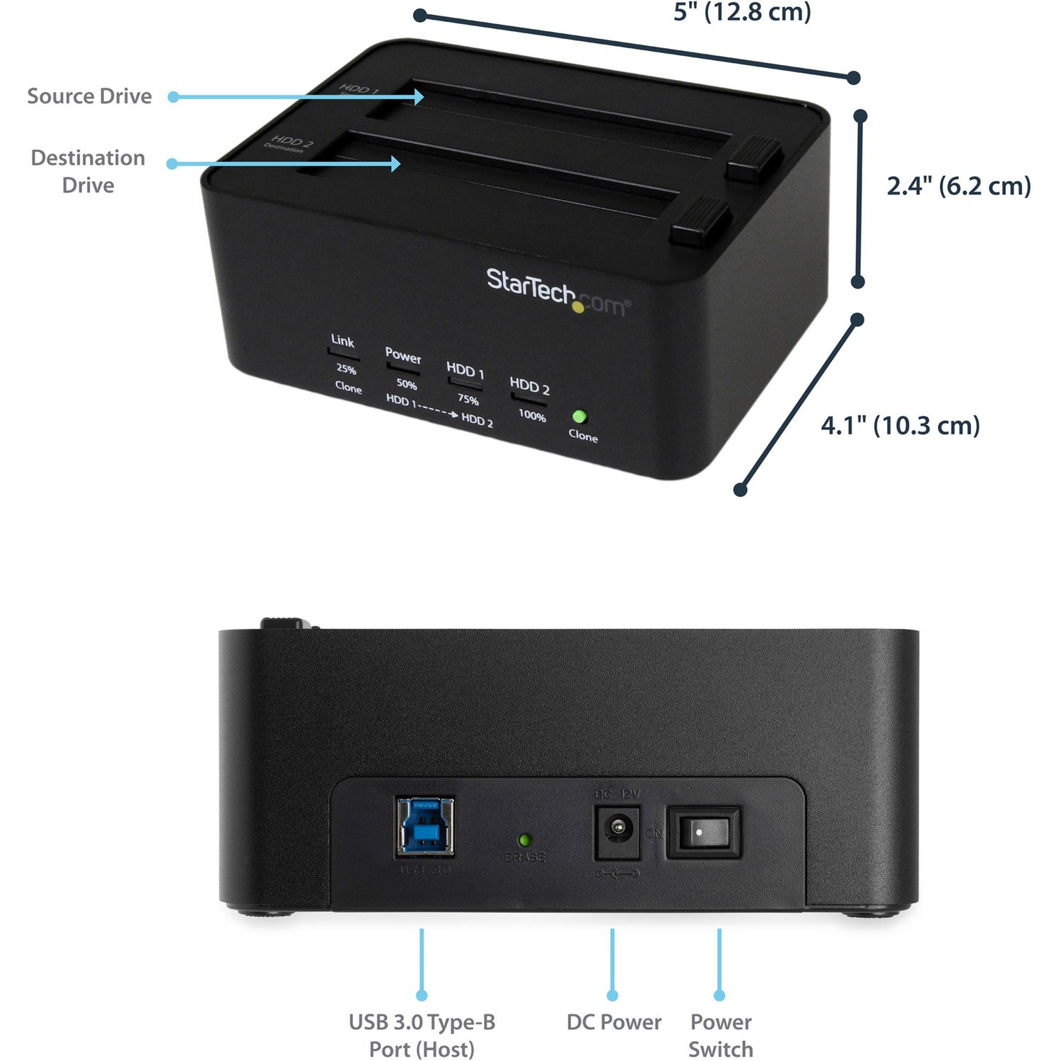 StarTech.com Dual Bay Hard Drive Duplicator and Eraser, External HDD/SSD Cloner / Copier / Wiper Tool, USB 3.0 to SATA Docking Station