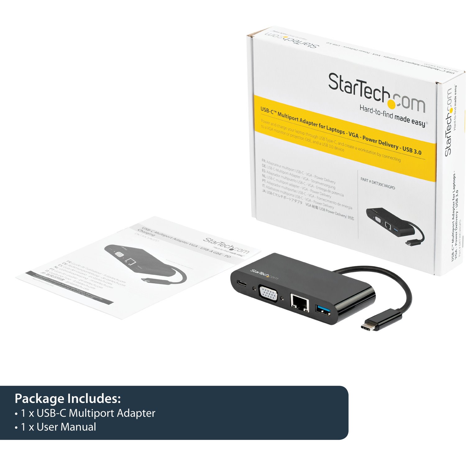 StarTech.com USB C Multiport Adapter - Mini USB-C Dock w/ VGA Video - 60W Power Delivery Passthrough - USB Type-A 5Gbps - Gigabit Ethernet