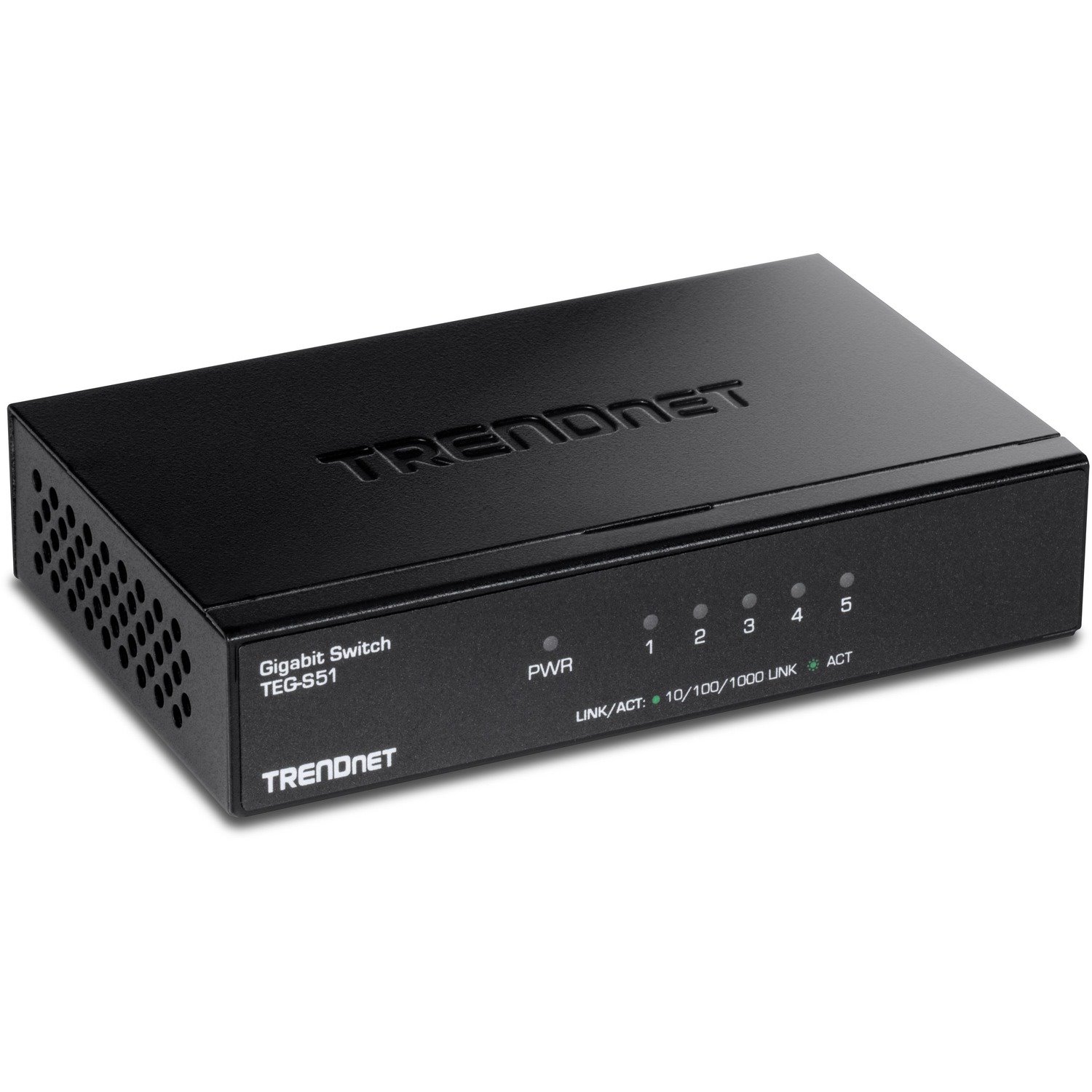 TRENDnet 5-Port Gigabit Desktop Switch, TEG-S51, 5 x Gigabit RJ-45 Ports, 10Gbps Switching Capacity, Fanless Design, Metal Enclosure, Lifetime Protection, Black