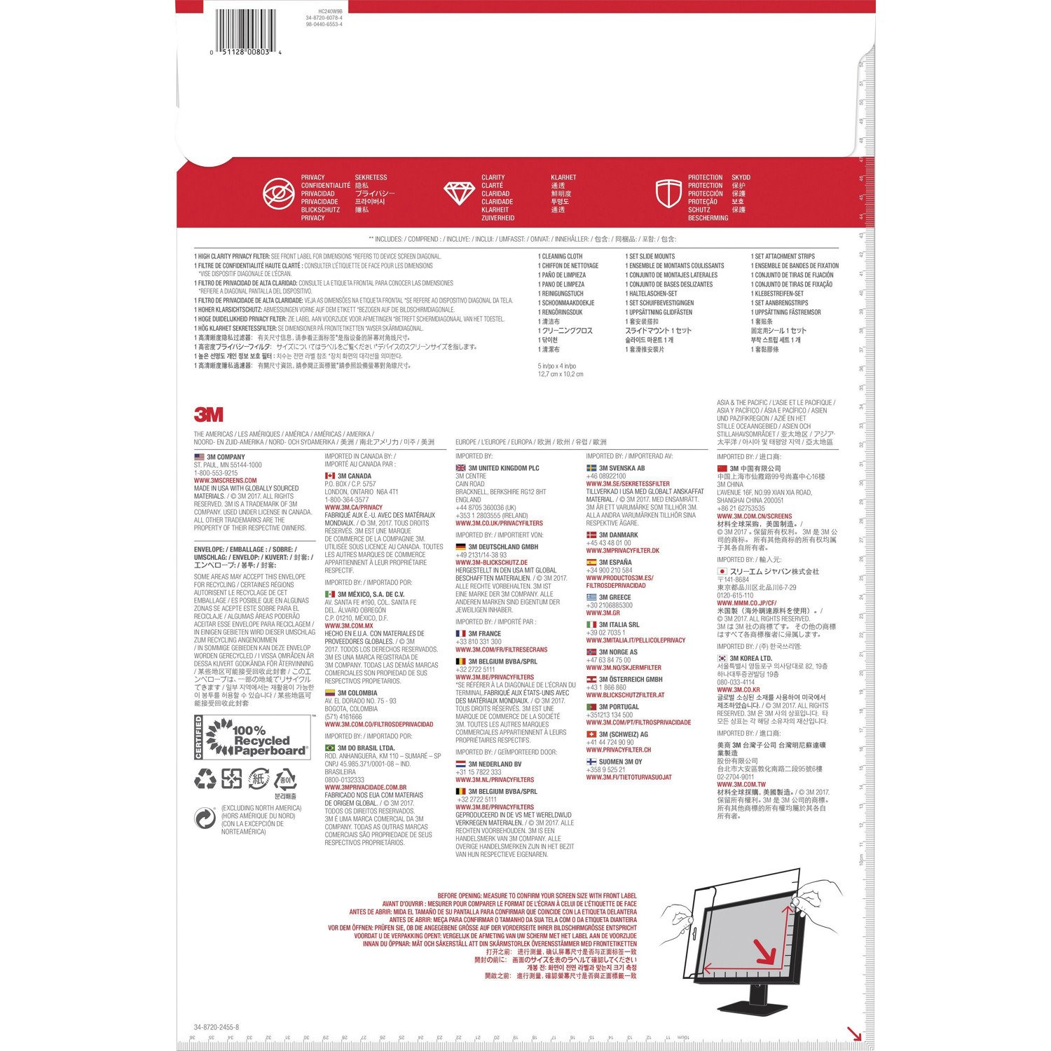 3M&trade; High Clarity Privacy Filter for 24in Monitor, 16:9, HC240W9B