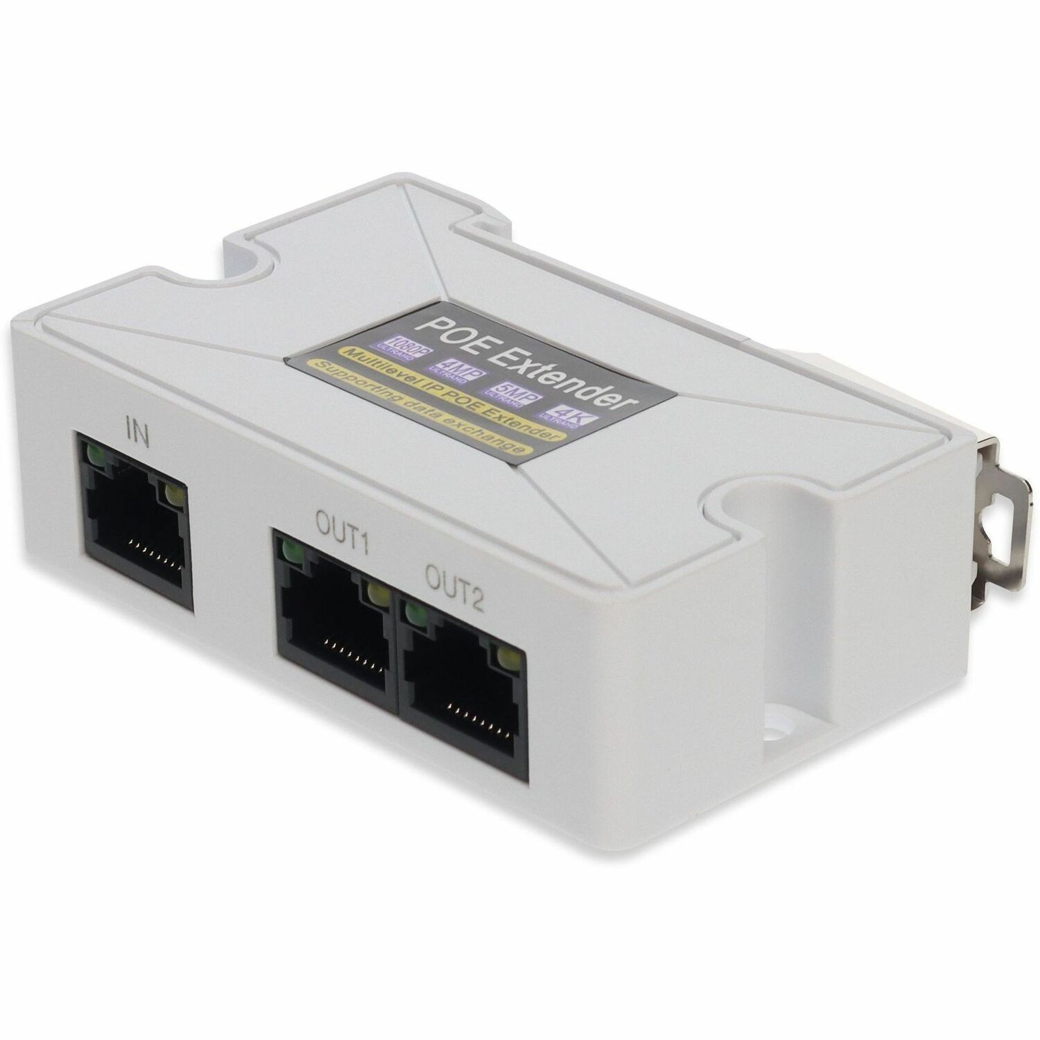 AddOn Mini Poe Extender 10/100Mbs 1-Port Poe In And Splitter 2 Port Poe Extender Support DinRail/Support Ieee802.3Af/At