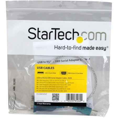 StarTech.com 17in (43cm) 1-Port USB to Serial Adapter Cable, USB-A to DB9 RS232, USB to RS232 Adapter, Prolific Chipset - M/M