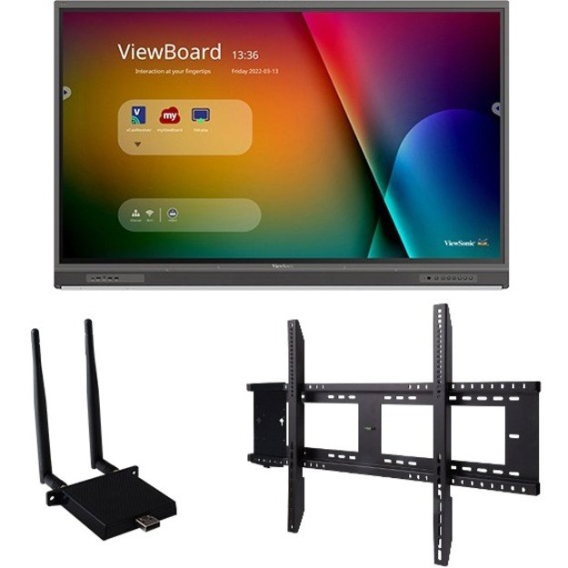 ViewSonic IFP7552-1C-E1 75 Inch 4K Ultra HD Interactive Flat Panel Display with Integrated Microphone, USB-C, Wireless AC Adapter, and Wall Mount