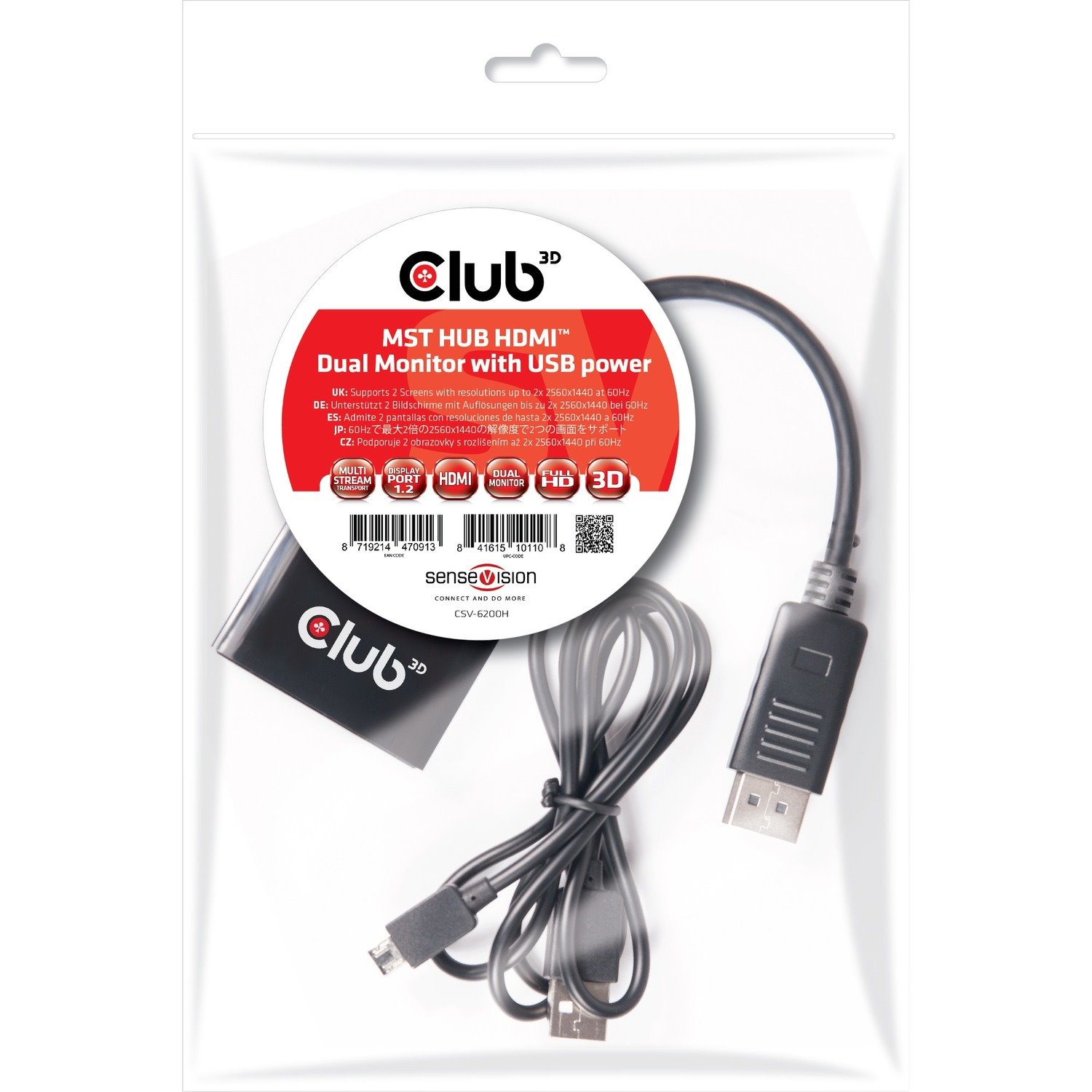 Club 3D Multi Stream Transport (MST) Hub DisplayPort 1.2 to HDMI Dual Monitor