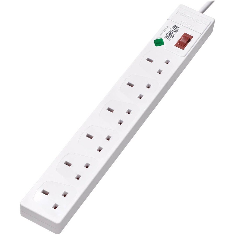 Tripp Lite by Eaton 6-Outlet Surge Protector - British BS1363A Outlets, 220-250V AC, 13A, 1.8 m Cord, BS1363A Plug, White