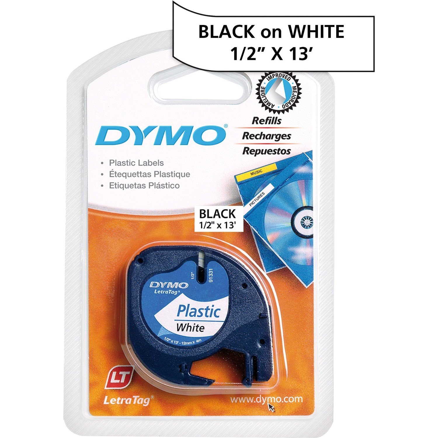 Dymo 91331 Black Print / White Plast