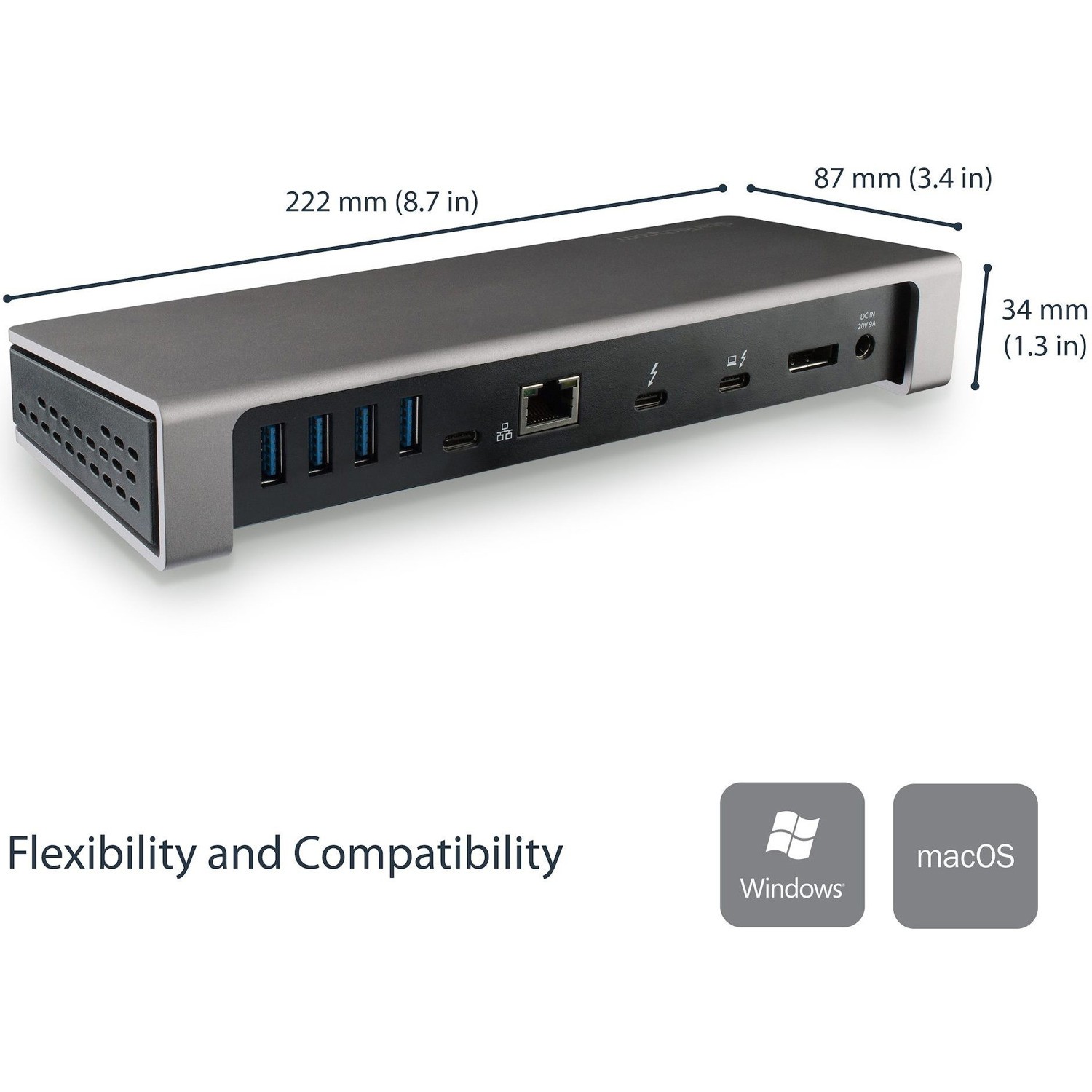 StarTech.com Thunderbolt 3 Dock - Dual Monitor 4K 60Hz TB3 Docking Station with DisplayPort - 85W Power Delivery, 6-Port USB 3.0, SD, GbE