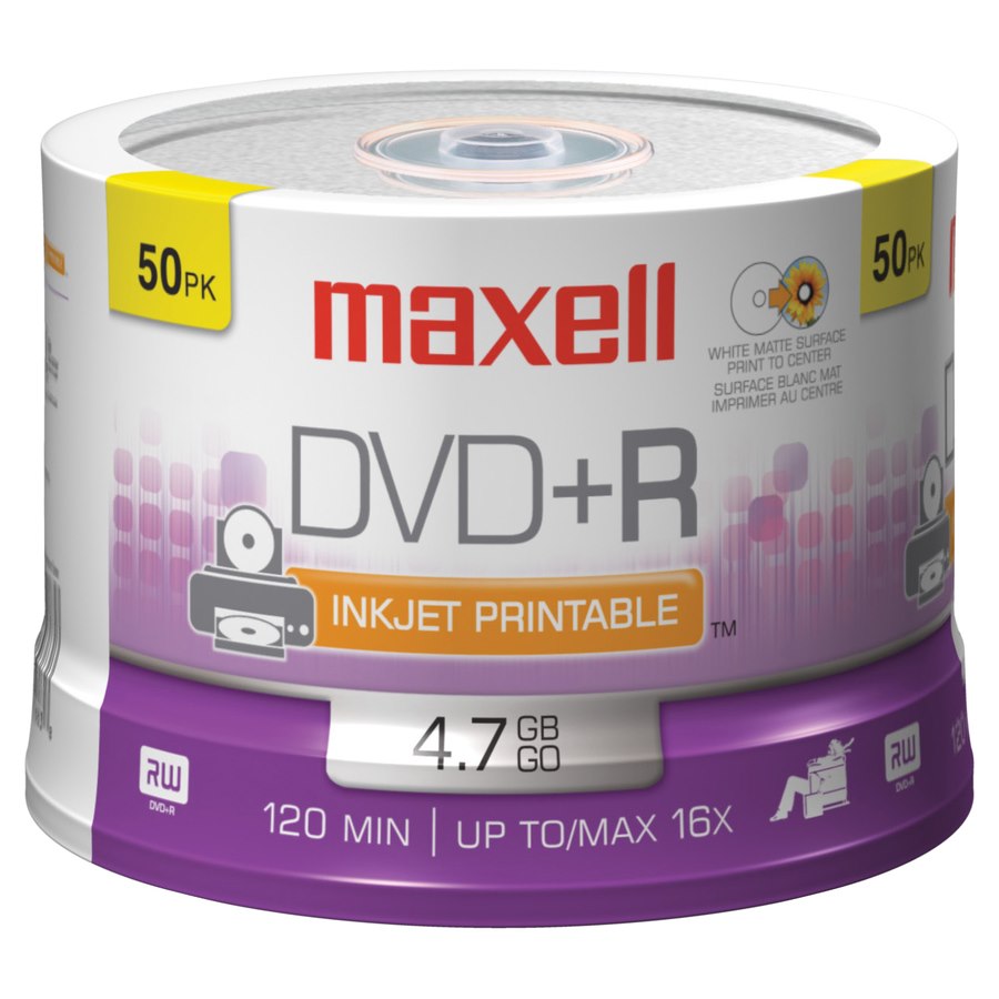 Maxell 275702 DVD Recordable Media - DVD+R - 16x - 4.70 GB - 50 - White
