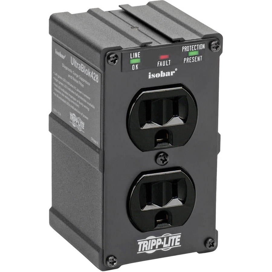 Eaton Tripp Lite Series Isobar 2-Outlet Surge Protector, Direct Plug-In, 1410 Joules, Diagnostic LEDs, Black Metal Housing