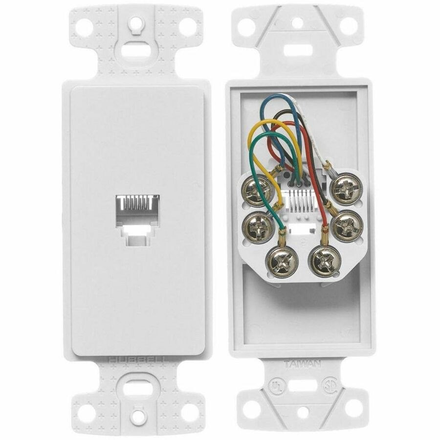 Bryant Plates, 1-Gang Frame, With Jack, 6- Position 6-Conductor, Screw Terminal, White