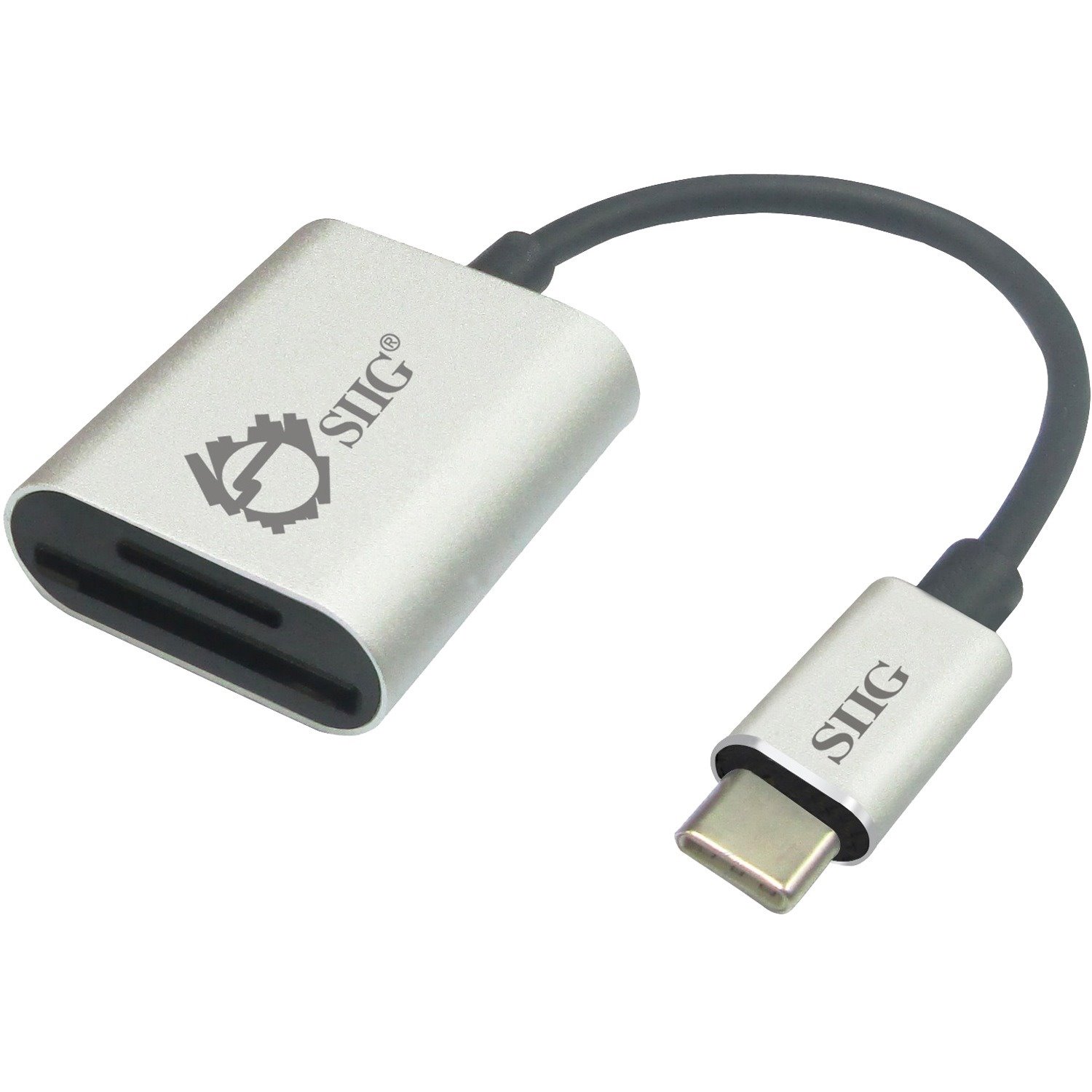 SIIG USB-C 2-in-1 Card Reader for SD & Micro SD - Silver