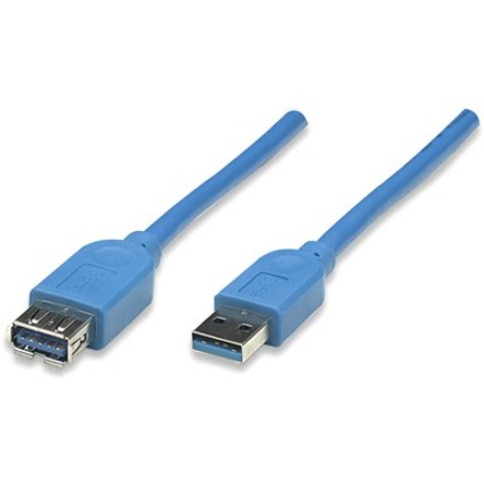 Manhattan USB-A to USB-A Extension Cable, 2m, Male to Female, Blue, 5 Gbps (USB 3.2 Gen1 aka USB 3.0), USB3SEXT2MBK (except colour), SuperSpeed USB, Lifetime Warranty, Polybag