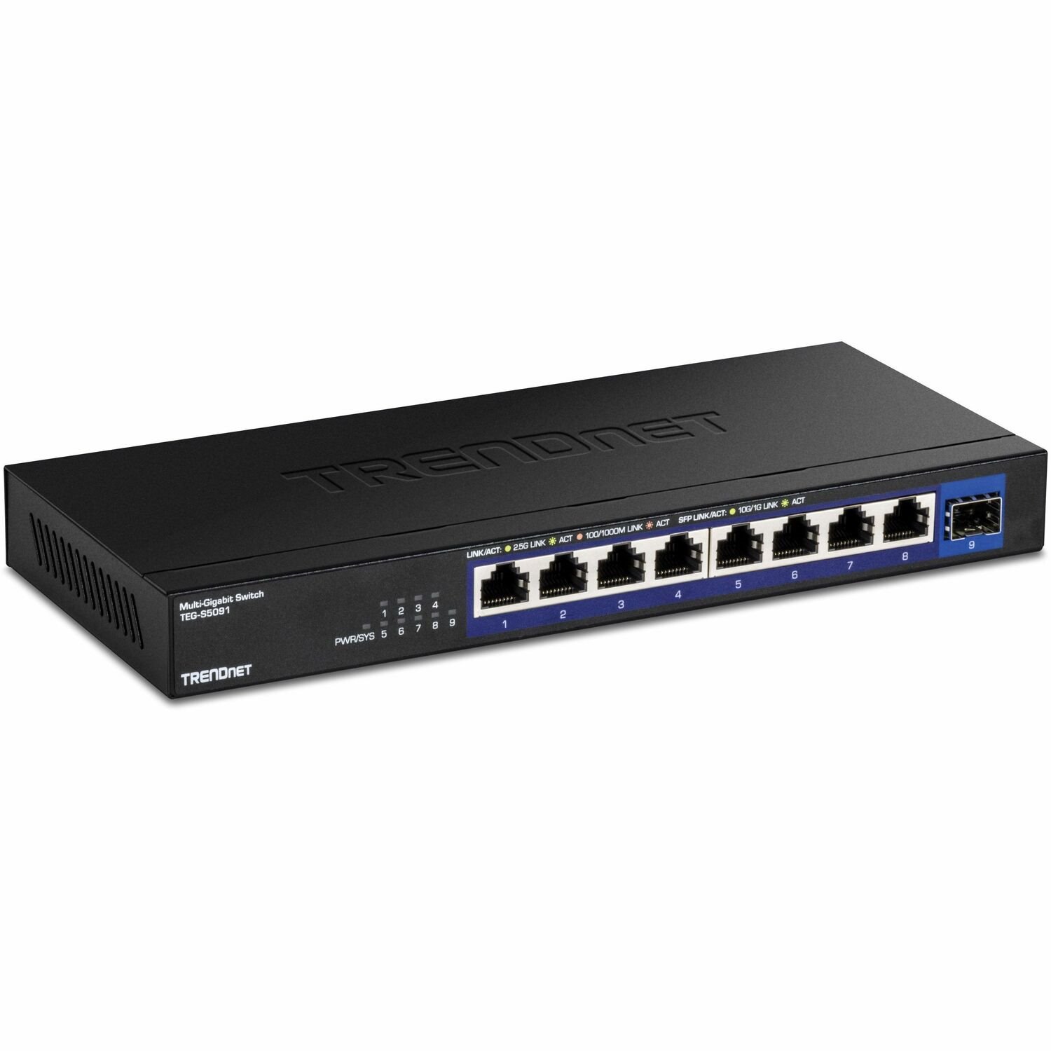 TRENDnet 9-Port Unmanaged 2.5G Switch with 10G SFP+ Port, TEG-S5091, 8 x 2.5GBASE-T Ports, 60Gbps Switching Capacity, Fanless, Wall Mountable,Lifetime Black