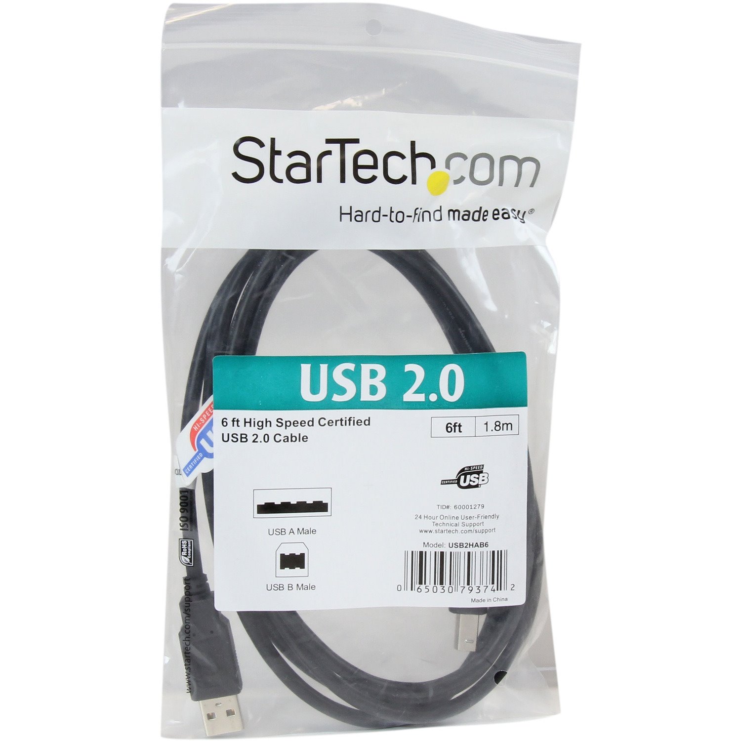 StarTech.com High Speed Certified USB 2.0 - USB cable - 4 pin USB Type A (M) - 4 pin USB Type B (M) - 1.8 m ( USB / Hi-Speed USB )