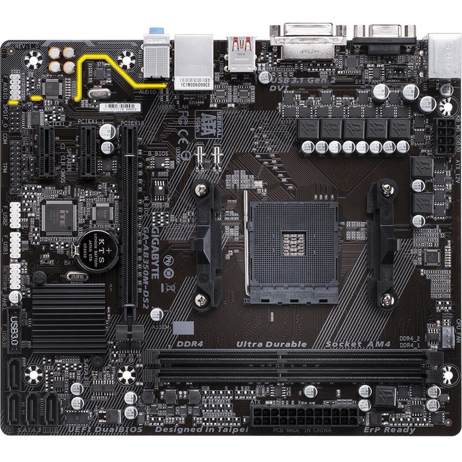 GIGABYTE Ultra Durable GA-AB350M-DS2 Desktop moederbord - AMD B350 chipset - Socket AM4 - Micro ATX