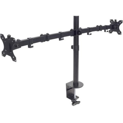 Manhattan TV & Monitor Mount, Desk, Full Motion, 2 Screens, Screen Sizes: 10-27" , Black, Clamp Assembly, Dual Screen, VESA 75x75 to 100x100mm, Max 8kg (each), Lifetime Warranty