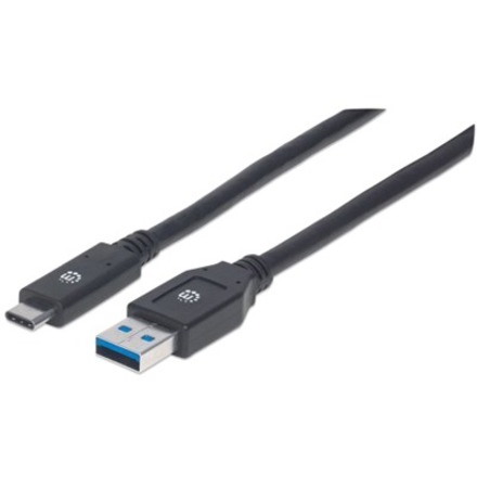 Manhattan USB-C to USB-A Cable, 3m, Male to Male, 5 Gbps (USB 3.2 Gen1 aka USB 3.0), 3A (fast charging), SuperSpeed USB, Black, Lifetime Warranty, Polybag