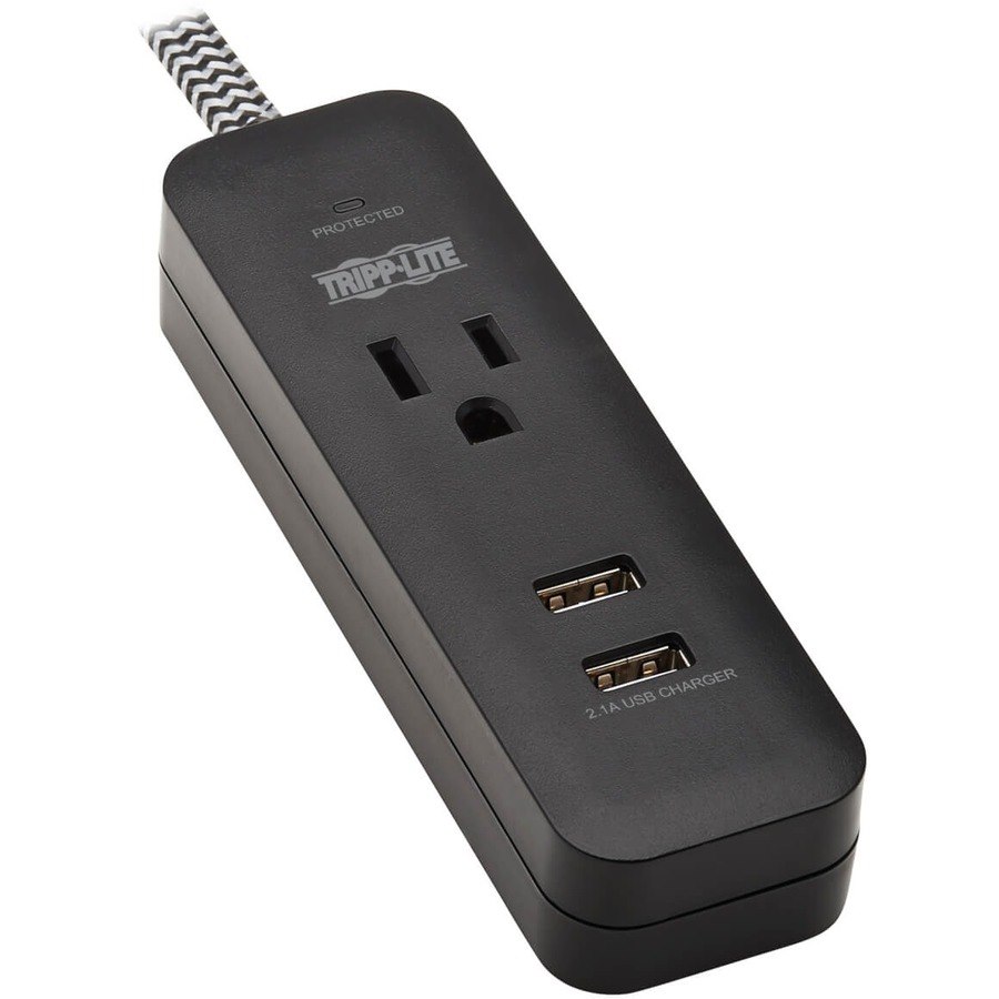 Eaton Tripp Lite Series 1-Outlet Surge Protector with 2 USB Ports (2.1A Shared) - 4 ft. Cord, 5-15P Plug, 450 Joules, Black