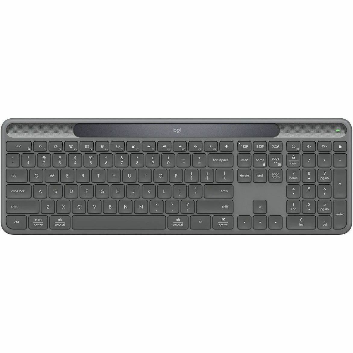 Logitech Signature Slim Solar+ K980 Keyboard - Full-size - Wireless Connectivity - USB Type C Interface - English (US) - Graphite
