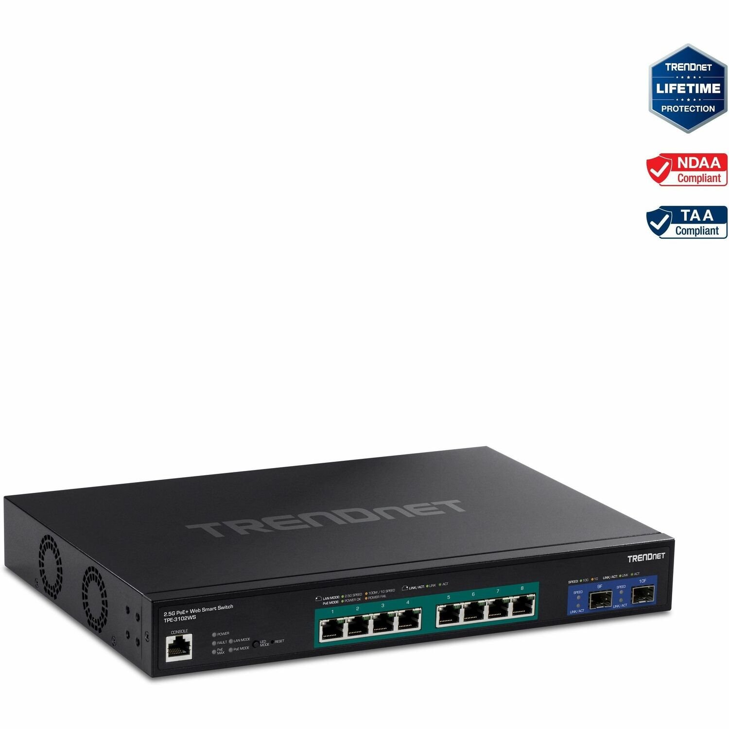 TRENDnet Web Smart TPE-3102WS 10 Ports Manageable Ethernet Switch - 2.5 Gigabit Ethernet, 10 Gigabit Ethernet - 2.5GBase-T, 10GBase-X - TAA Compliant
