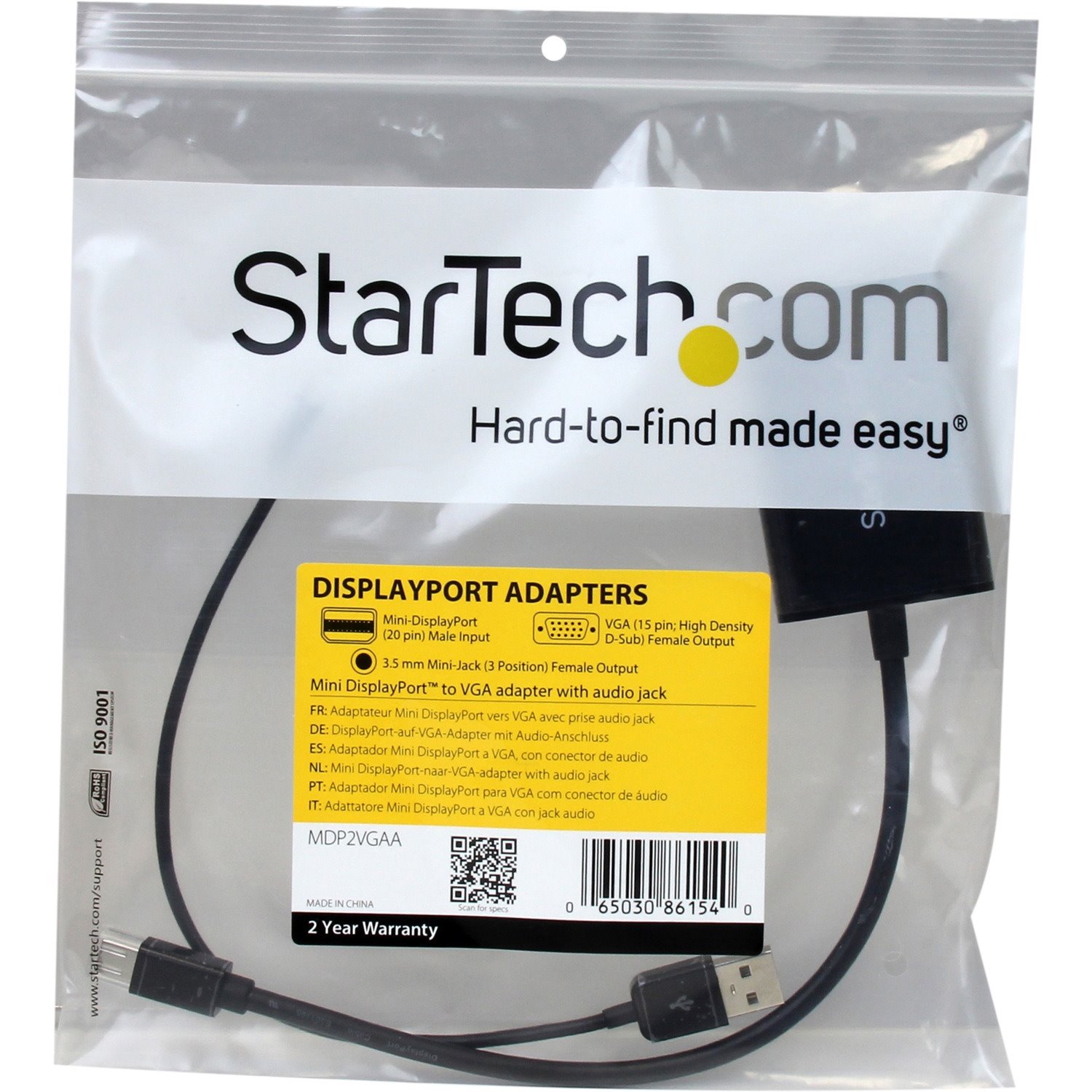 StarTech.com Mini DisplayPort to VGA Adapter with Audio - Mini DP to VGA Converter - 1920x1200