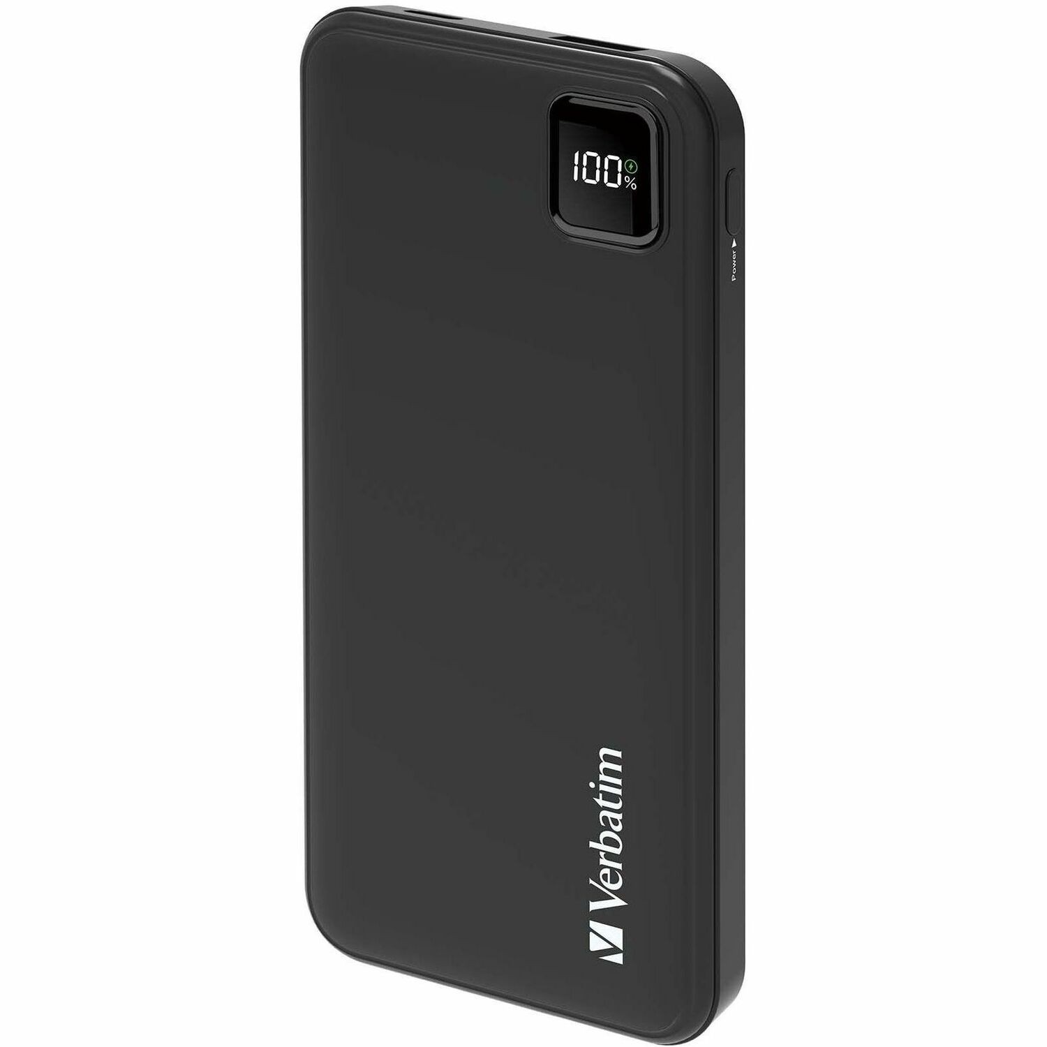 Verbatim Power Pack 10,000 mAh PD 3.0, 22.5w, embedded cables USB-C, Lightning Cables, USB-A Ports – Charge 4 devices at once, LED display Black