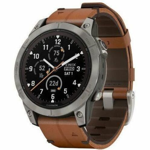Garmin fēnix 7 Pro Smart Watch - Titanium Case Color - Chestnut Band Color - Titanium Body Material - Fiber Reinforced Polymer, Titanium Case Material - Leather Band Material - Wireless LAN