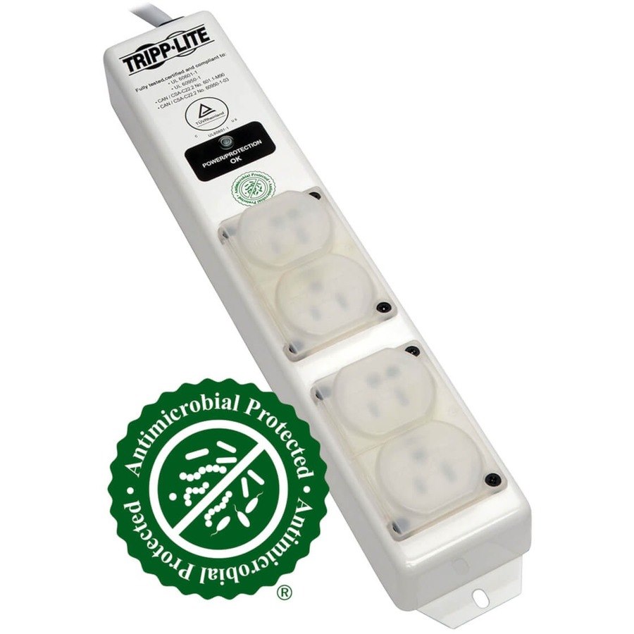 Eaton Tripp Lite Series Safe-IT UL 60601-1 Medical-Grade Surge Protector for Patient-Care Vicinity, 4x Hospital-Grade Outlets, 6 ft. Cord, Antimicrobial Protection