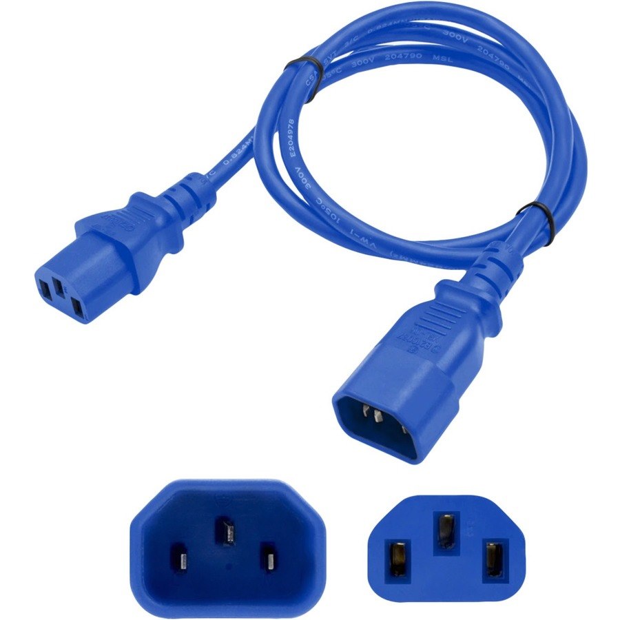 AddOn 3ft C13 Female to C14 Male 14AWG 100-250V at 15A Blue Power Cable