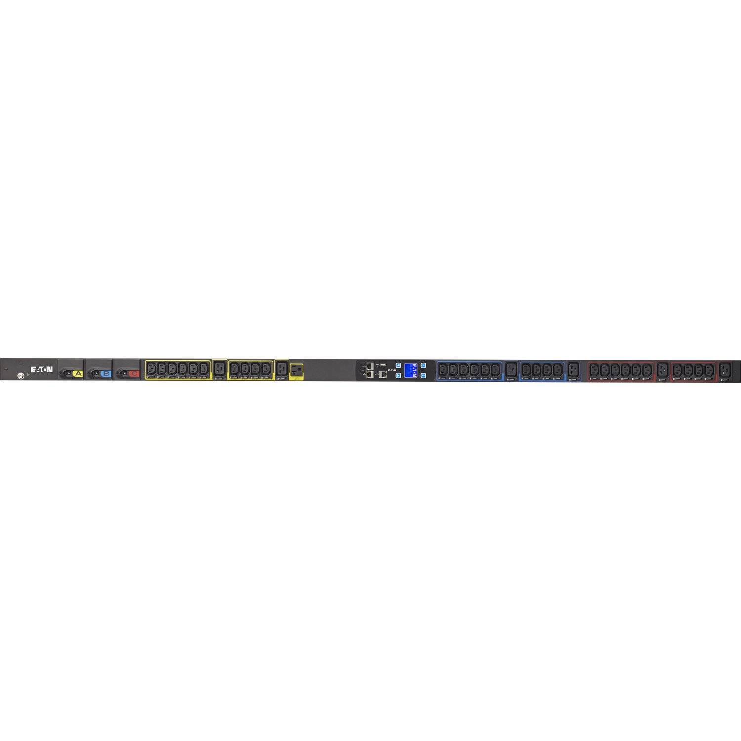 Eaton Metered Input rack PDU, 0U, L21-30P input, 8.64 kW max, 120/208V, 24A, 10 ft cord, Three-phase, Outlets: (1) 5-20R, (30) C13 Outlet grip, (6) C19 Outlet grip