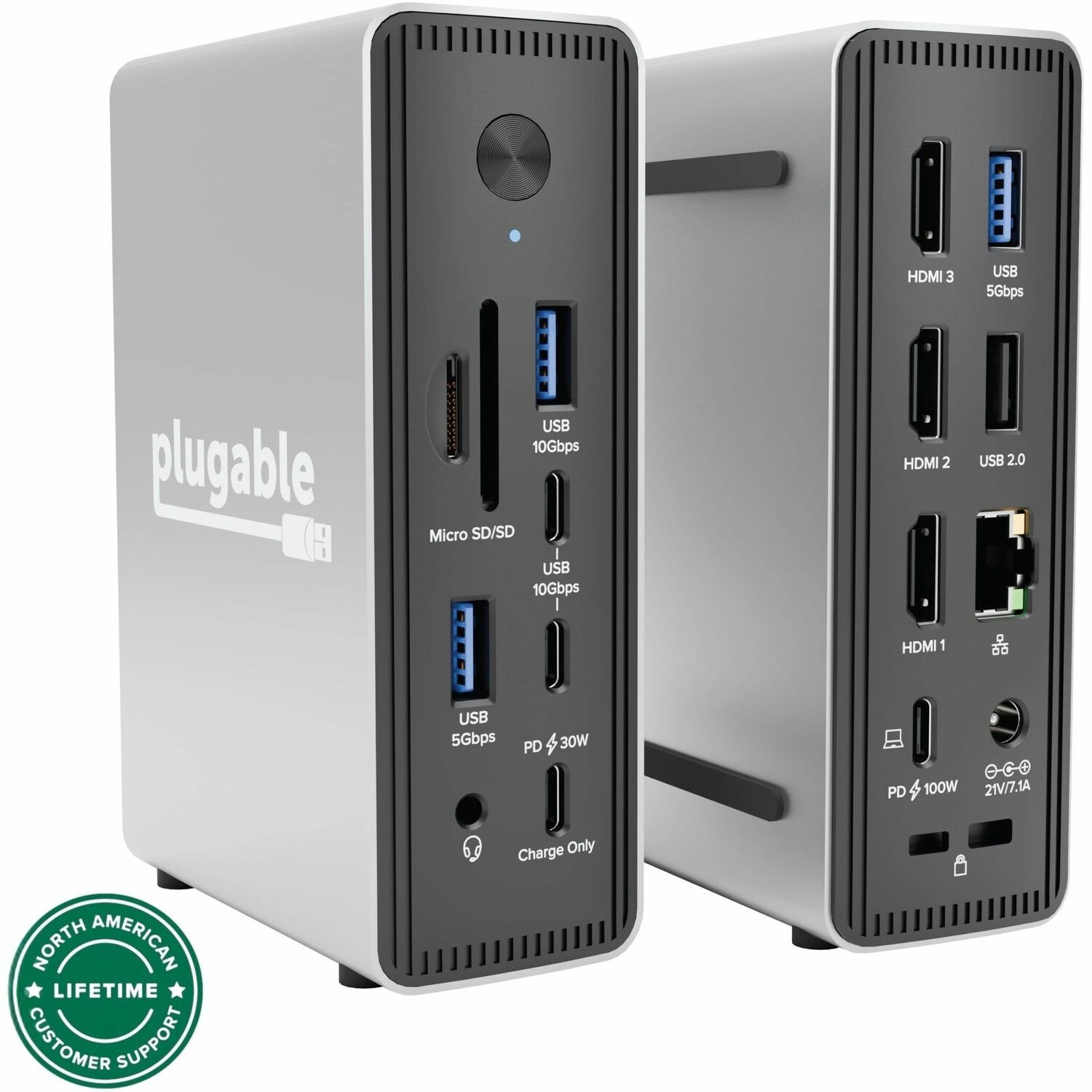 Plugable USB-C Triple Display Laptop Docking Station 3 Monitors, 15-in-1 - Enterprise Ready