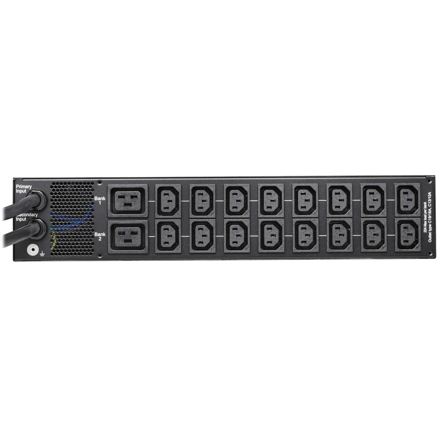 Eaton Tripp Lite Series 7.4kW 200-240V Single-Phase ATS/Monitored PDU - 16 C13 & 2 C19 Outlets, Dual IEC 309 32A Blue Inputs, 3 m Cords, 2U, TAA