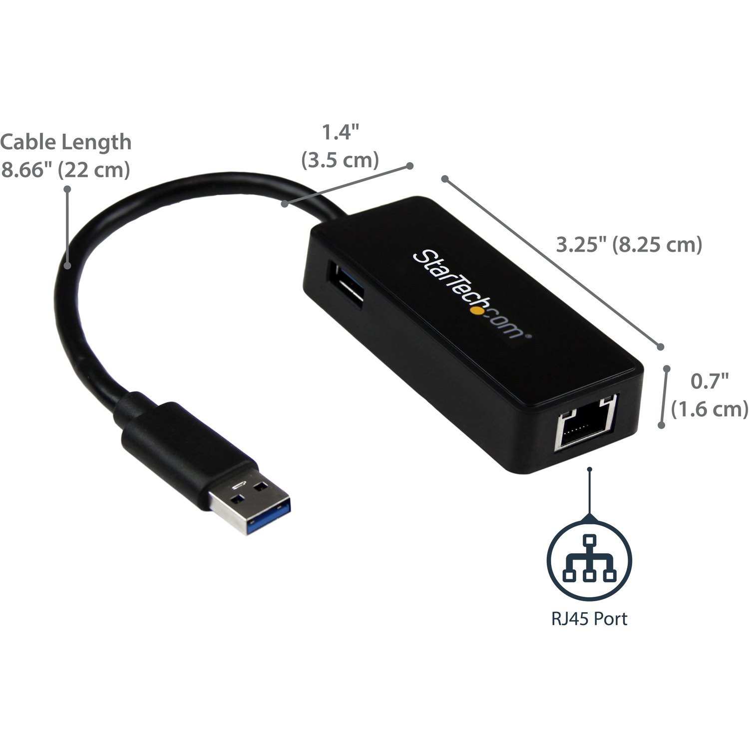 StarTech.com USB 3.0 to Gigabit Ethernet Adapter NIC w/ USB Port - Black